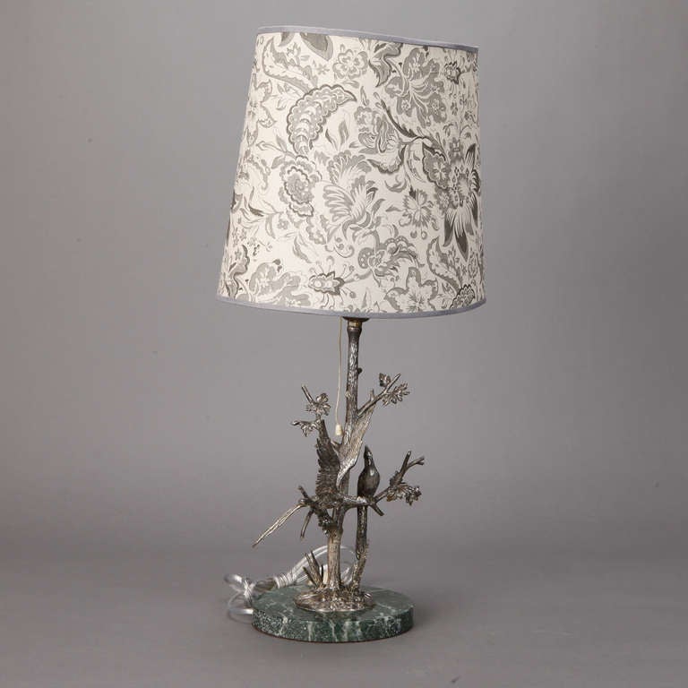 Silver Plate Table Lamp with Two Sculpted Birds