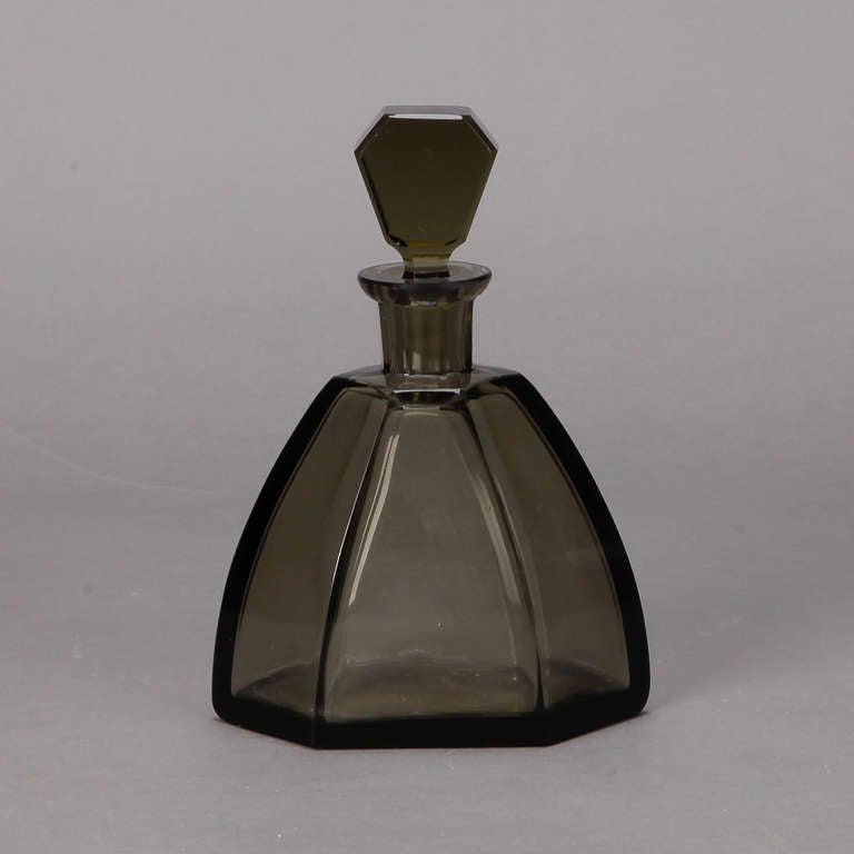 Art Deco Smoky Green Crystal Decanter