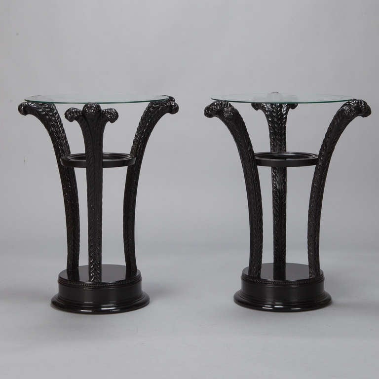 Pair of Carved and Ebonised Plume Form Tables