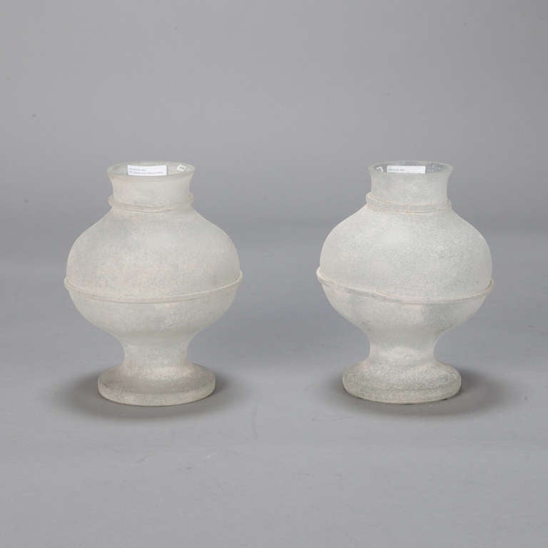 Mid-Century Modern Pair of White Scavo Style Seguso Murano Glass Vases