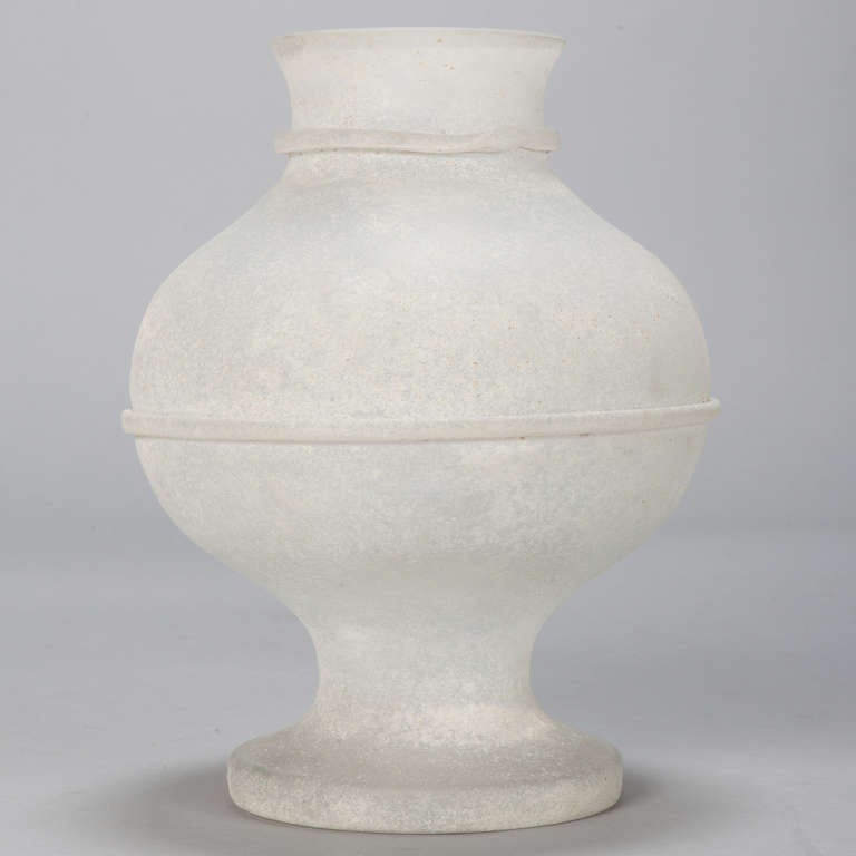 Italian Pair of White Scavo Style Seguso Murano Glass Vases