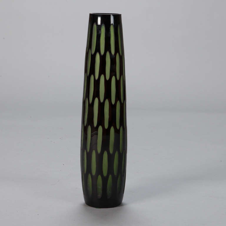 Mid-Century Modern Mid Century Slender Black and Green Case Glass Vase