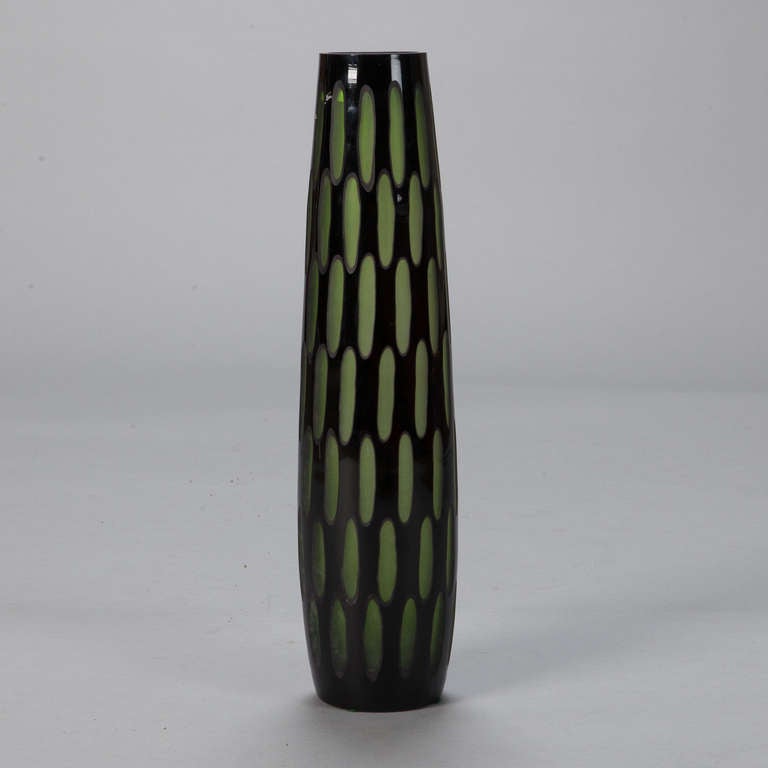 Unknown Mid Century Slender Black and Green Case Glass Vase