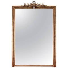 Large Gilt Wood Louis Philippe Mirror With Silver Leaf Gilt Crown