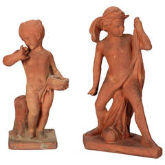 Pair French Terra Cotta Garden Statues of Children 7
