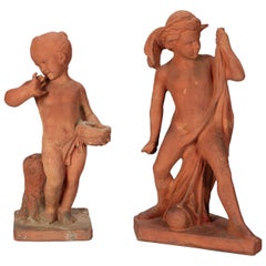Pair French Terra Cotta Garden Statues of Children