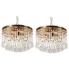 Pair French Four Tier All Crystal Fixtures