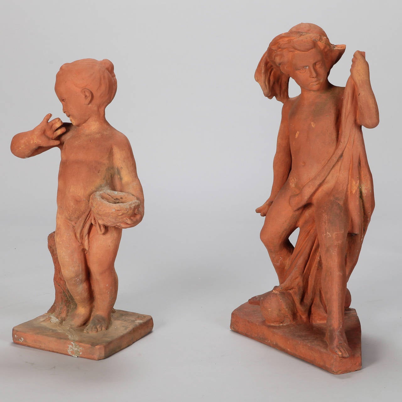 Pair French Terra Cotta Garden Statues of Children 3