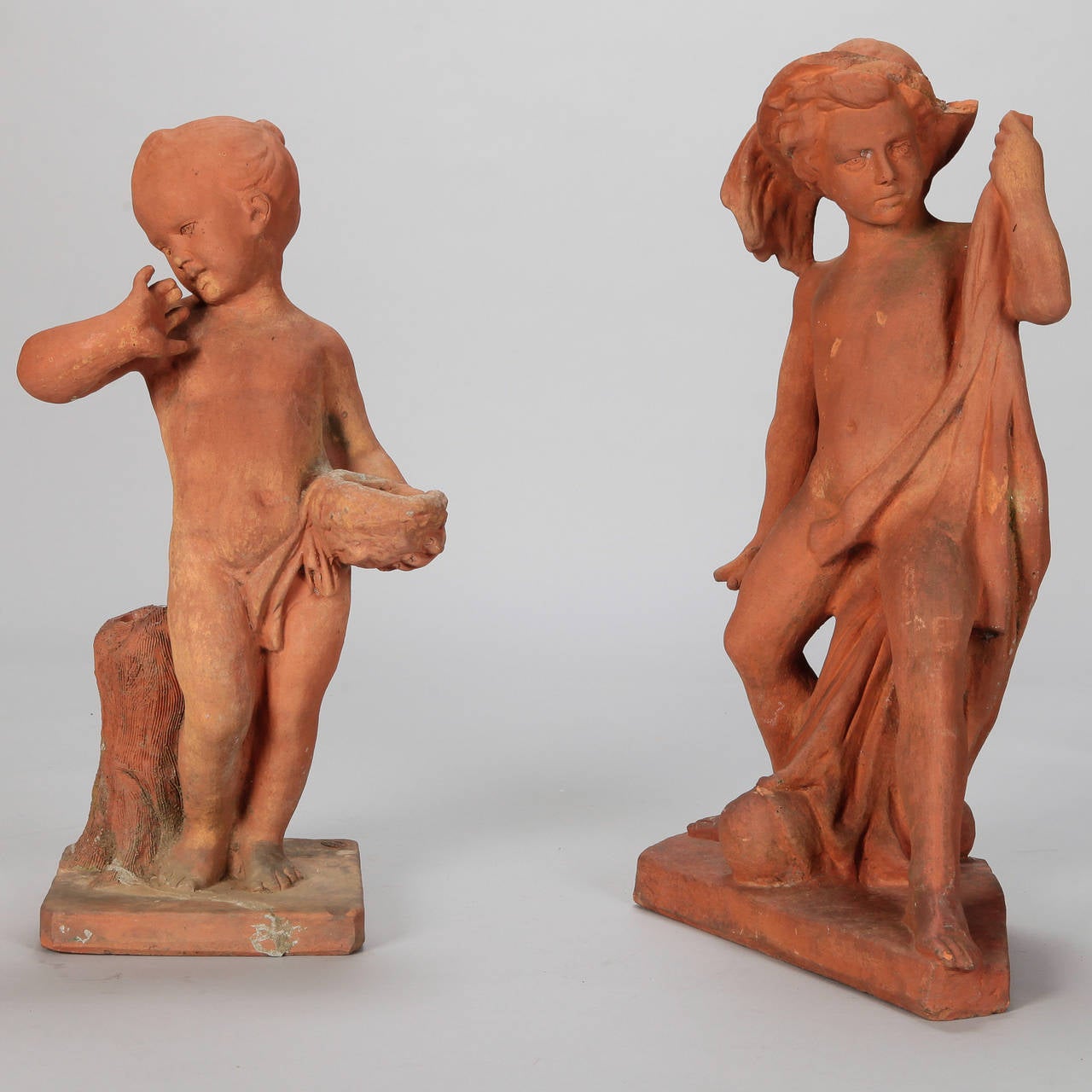 Pair French Terra Cotta Garden Statues of Children 4