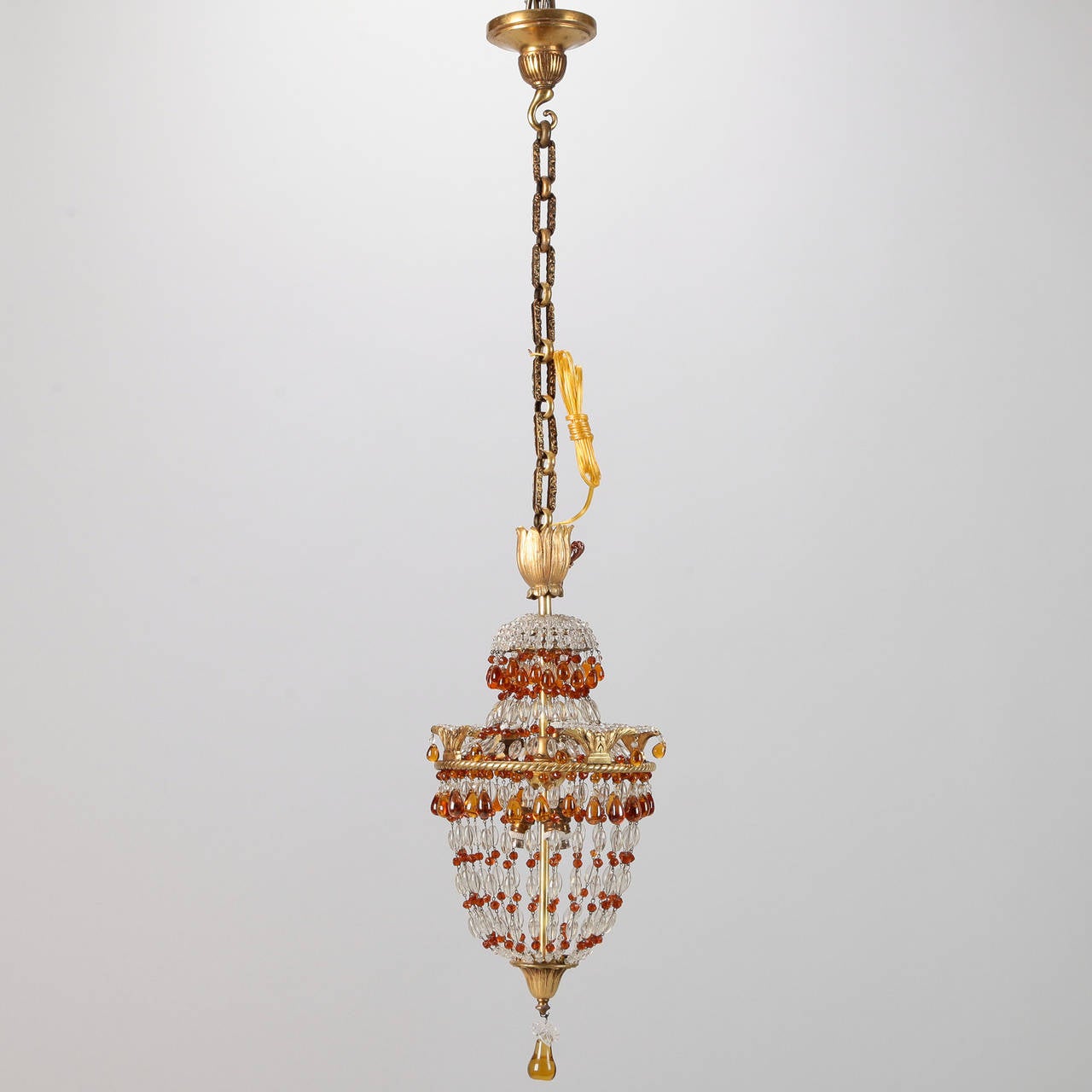Small 19th Century French Bronze Fixture With Clear and Amber Beads In Excellent Condition In Troy, MI