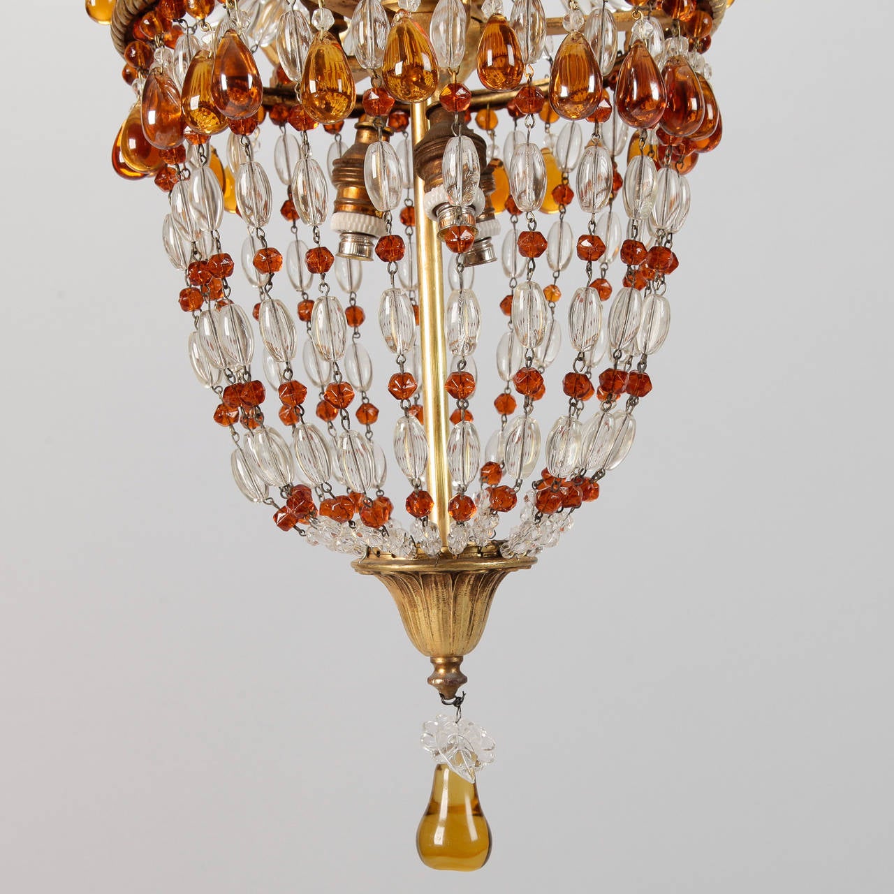 Late 19th Century Small 19th Century French Bronze Fixture With Clear and Amber Beads