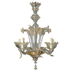 Antique Venetian Clear Glass Five Light Daffodil Chandelier