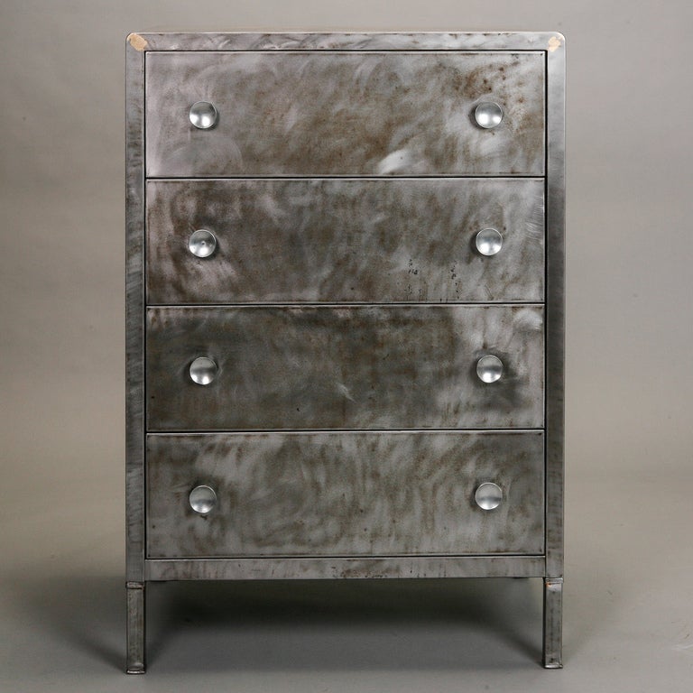 American Industrial Polished Steel Chest of Drawers Designed by Norman Bel Geddes 