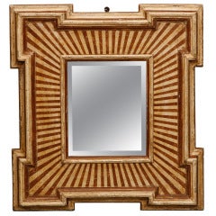 Italian Beveled Mirror with Gold and Cream Striped Wood Frame