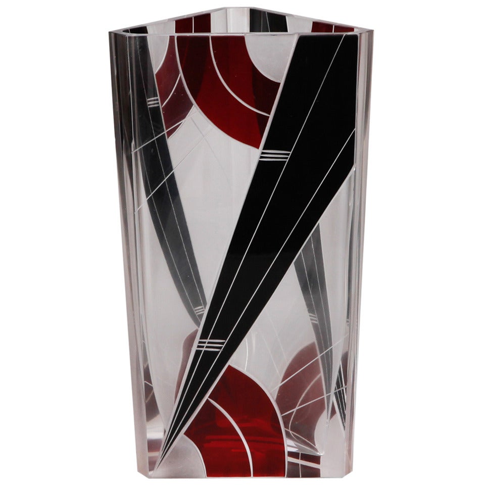 Karl Palda Black and Red Triangular Vase