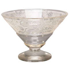 Large Art Deco Etched Glass Pedestal Bowl 12