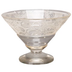 Large Art Deco Etched Glass Pedestal Bowl