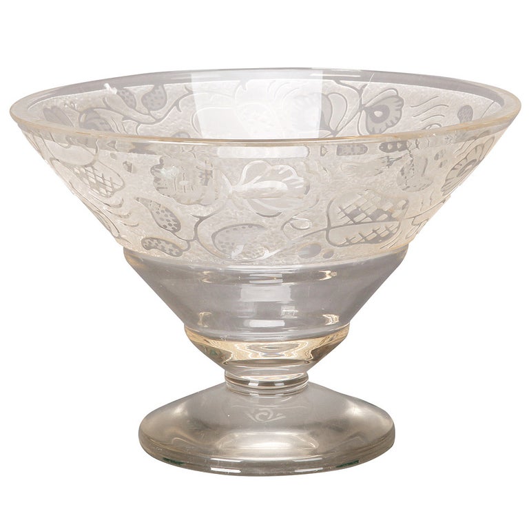 Large Art Deco Etched Glass Pedestal Bowl at 1stDibs large glass
