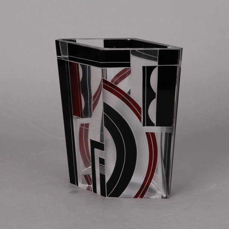 Czech Large Black and Red Karl Palda Glass Vase