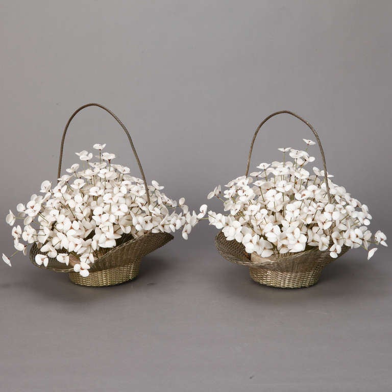 French Woven Metal Basket with Shell Flowers 1