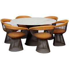Vintage Warren Platner for Knoll Bronze Finish & Marble Table With Six Chairs