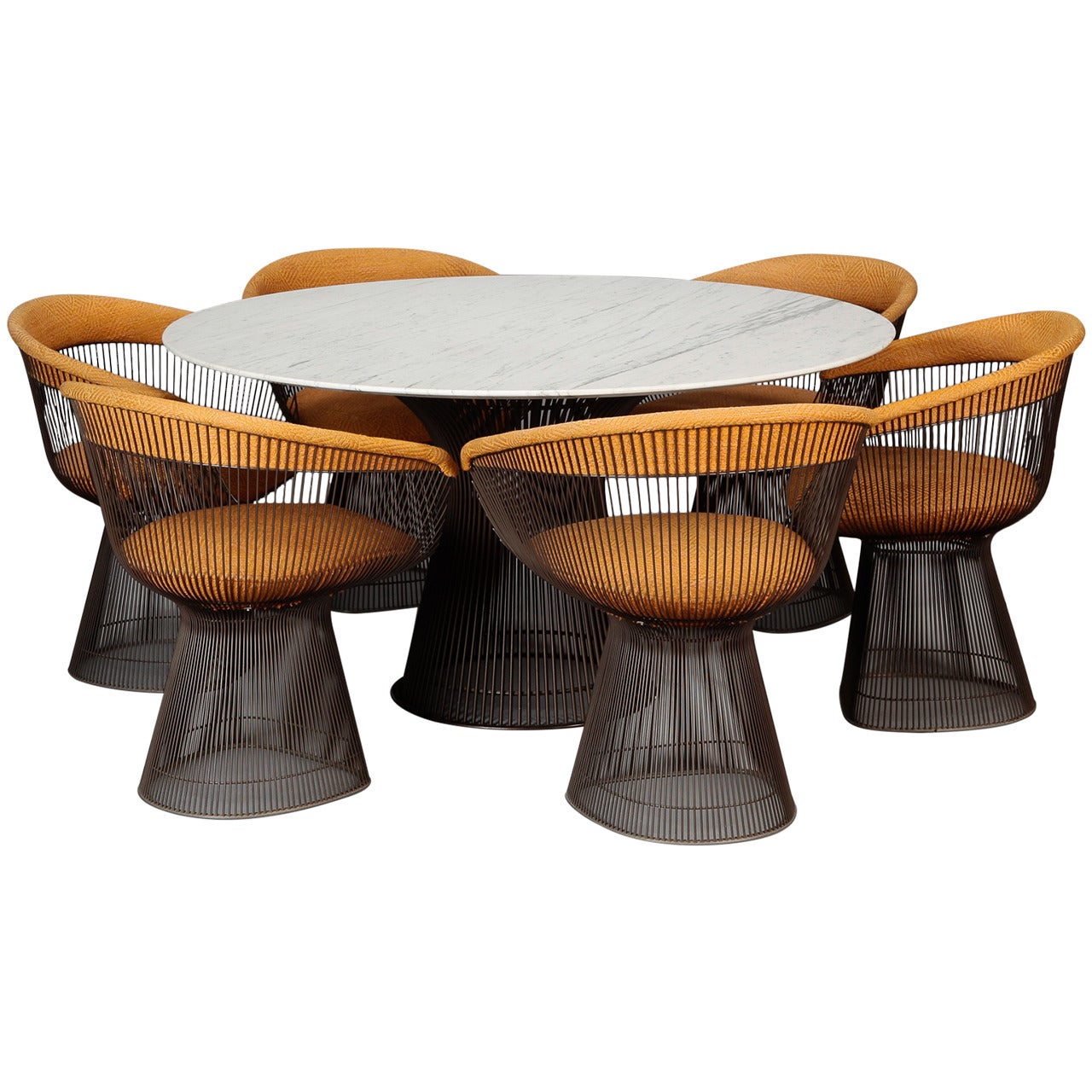 Warren Platner for Knoll Bronze Finish & Marble Table With Six Chairs