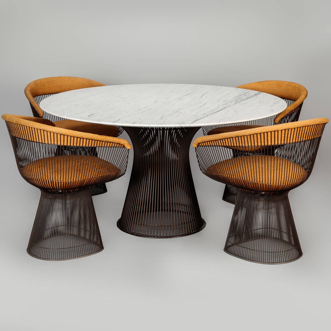 Mid-Century Modern Warren Platner for Knoll Bronze Finish & Marble Table With Six Chairs