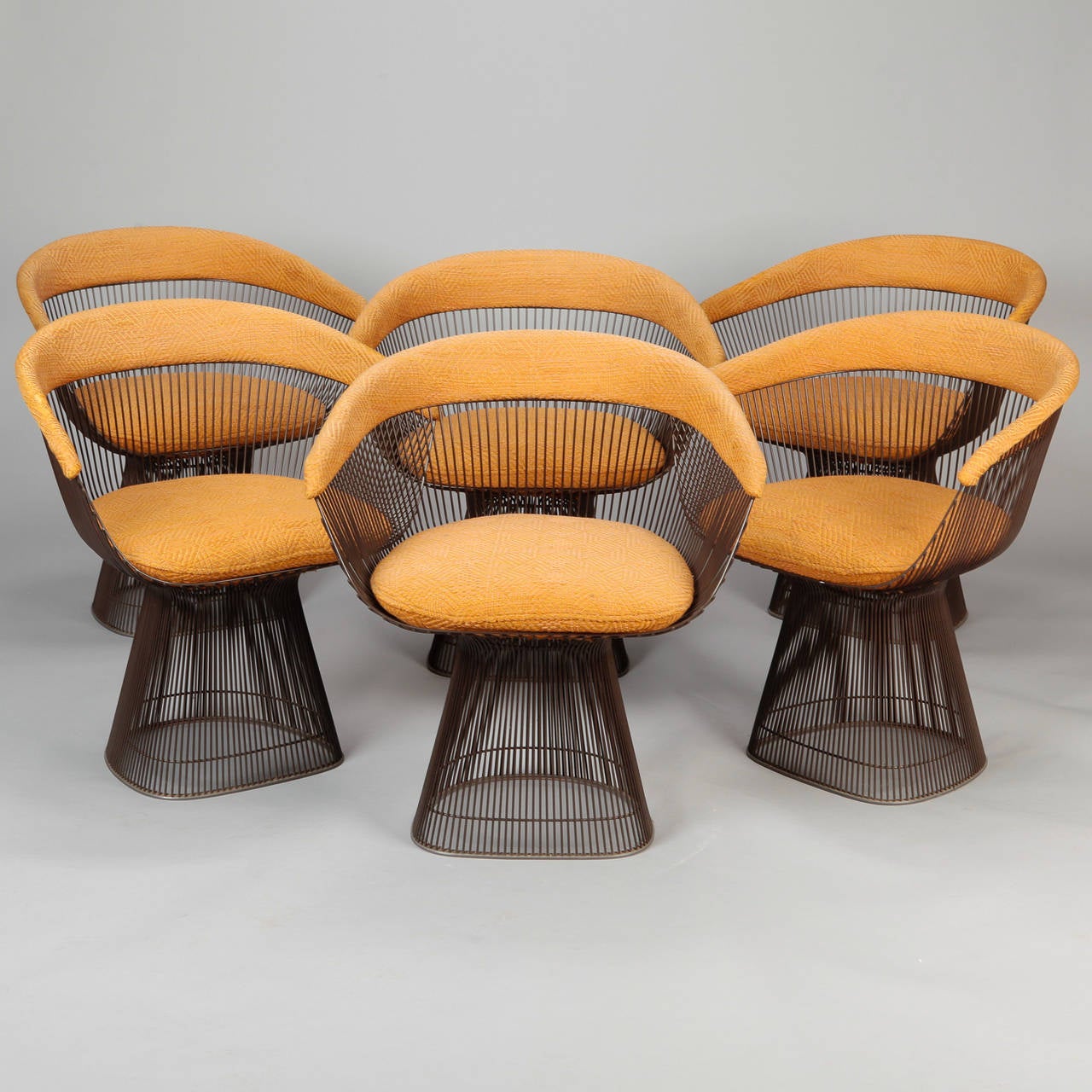 Mid-20th Century Warren Platner for Knoll Bronze Finish & Marble Table With Six Chairs