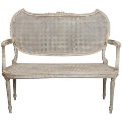 French White Caned Settee with Unusual Seat Back