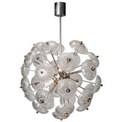 Mid Century Glass and Brass Sputnik Round Form Chandelier