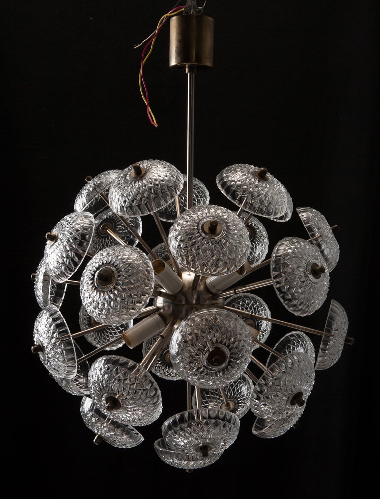 Mid Century Glass and Brass Sputnik Round Form Chandelier