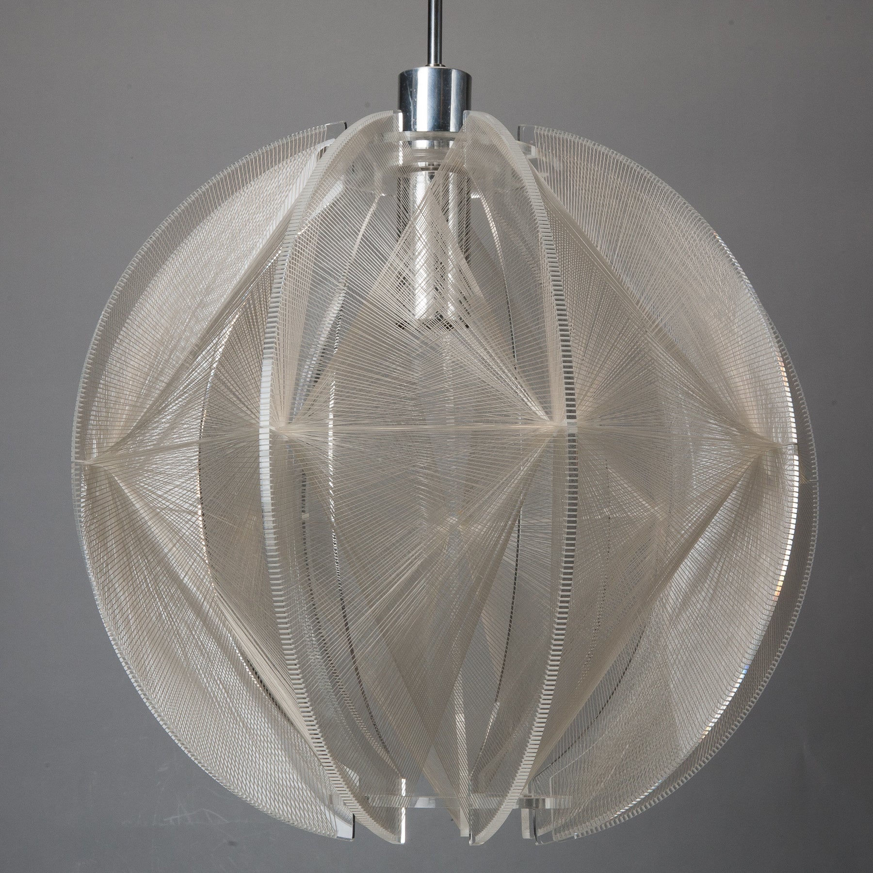 Mid Century Round Form String and Lucite Hanging Light Fixture
