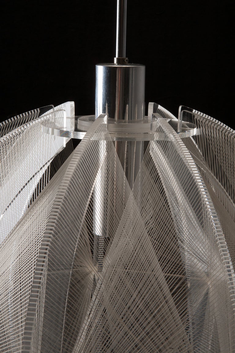 Mid Century Round Form String and Lucite Hanging Light Fixture at 1stDibs