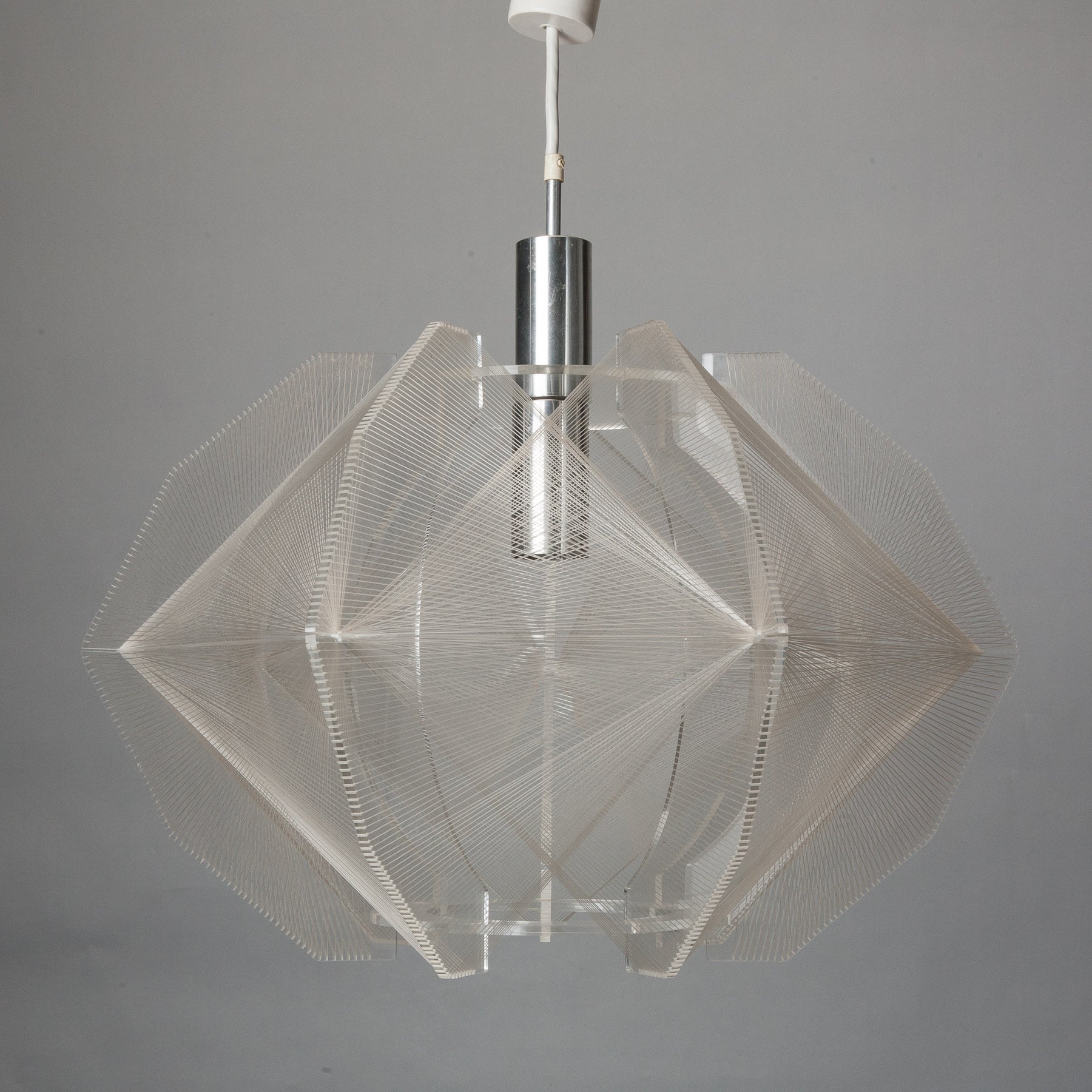 Mid Century Op Art String and Lucite Hanging Fixture