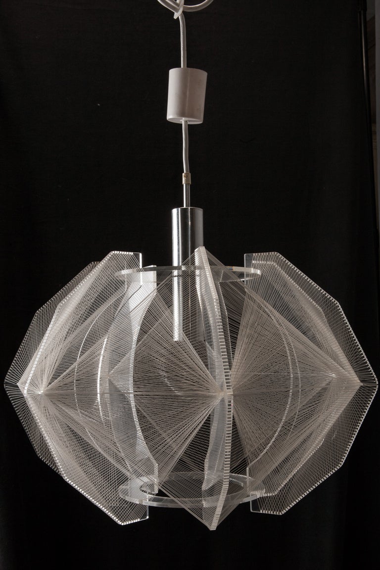 Late 20th Century Mid Century Op Art String and Lucite Hanging Fixture
