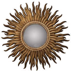 Convex Mirror with Gilded Resin Sunburst Frame
