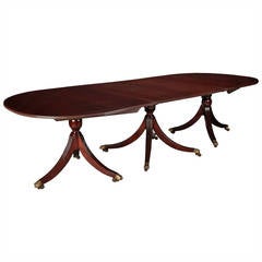 English Antique Mahogany Triple Pedestal Dining Table