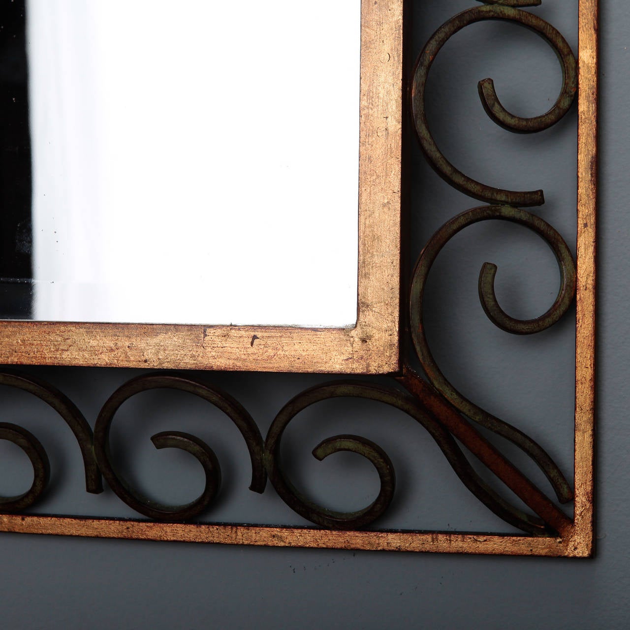 Beveled Art Deco Gilt Iron Framed Rectangular Mirror