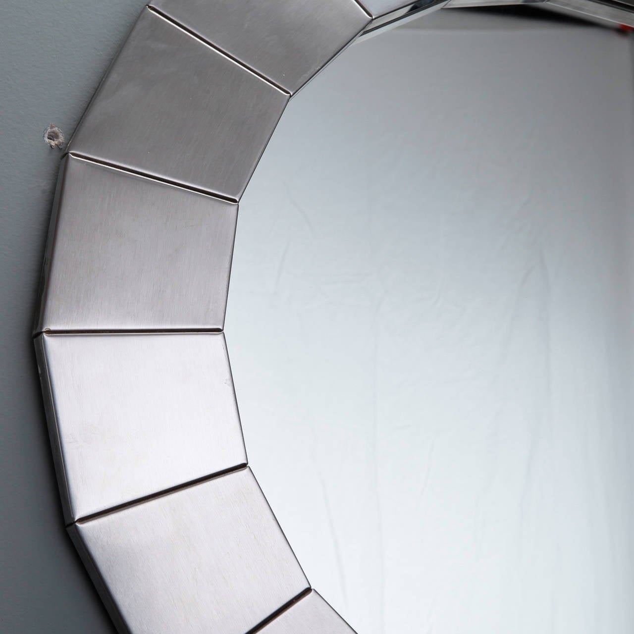 French Brushed Silver Metallic Modernistic Round Mirror