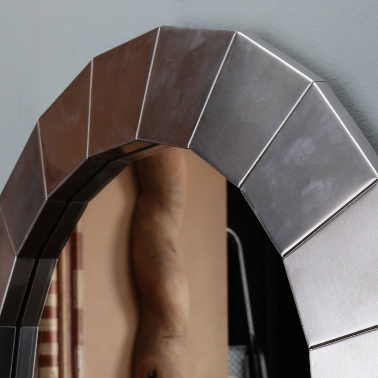 Mid-20th Century Brushed Silver Metallic Modernistic Round Mirror