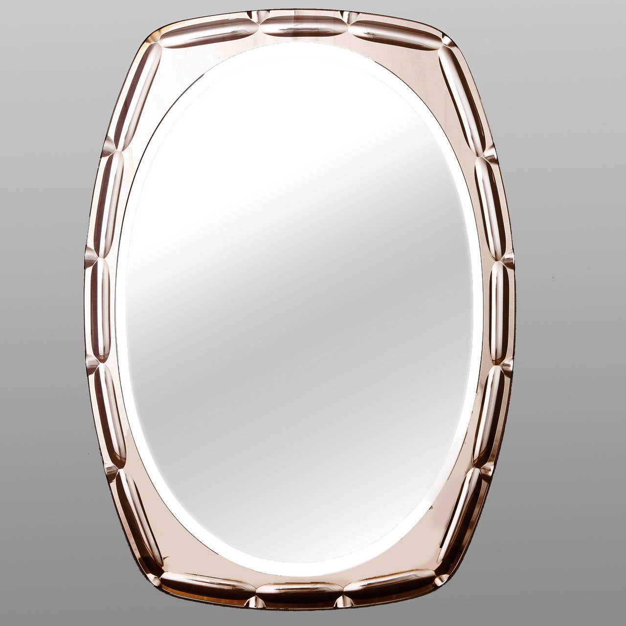 Mid Century Cristal Arte Smoke Gray Frame Oval Mirror