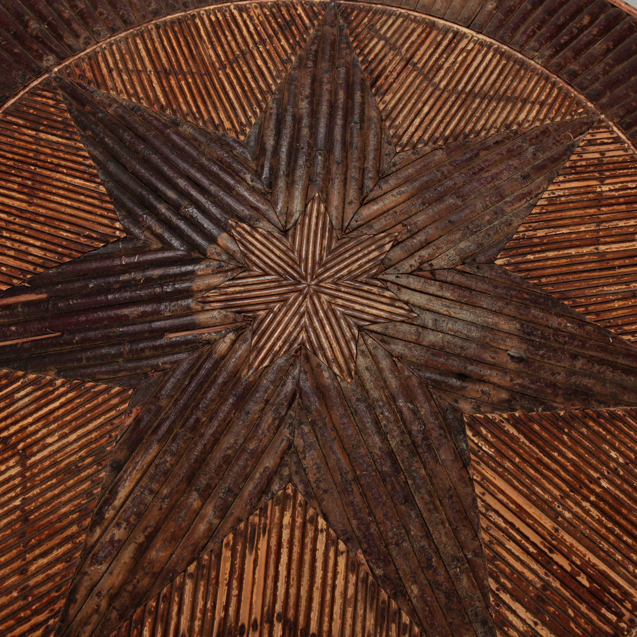 Early 20th Century French Round Bent Willow Twig Table With Star Design Inlay
