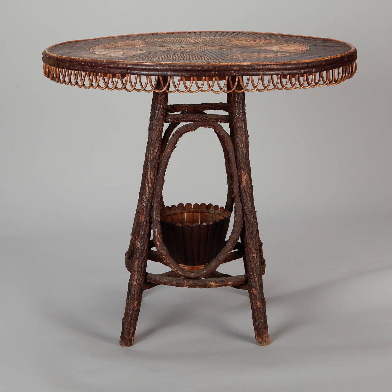 French Round Bent Willow Twig Table With Star Design Inlay 3