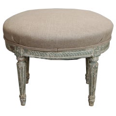 French White Painted Round Upholstered Stool  