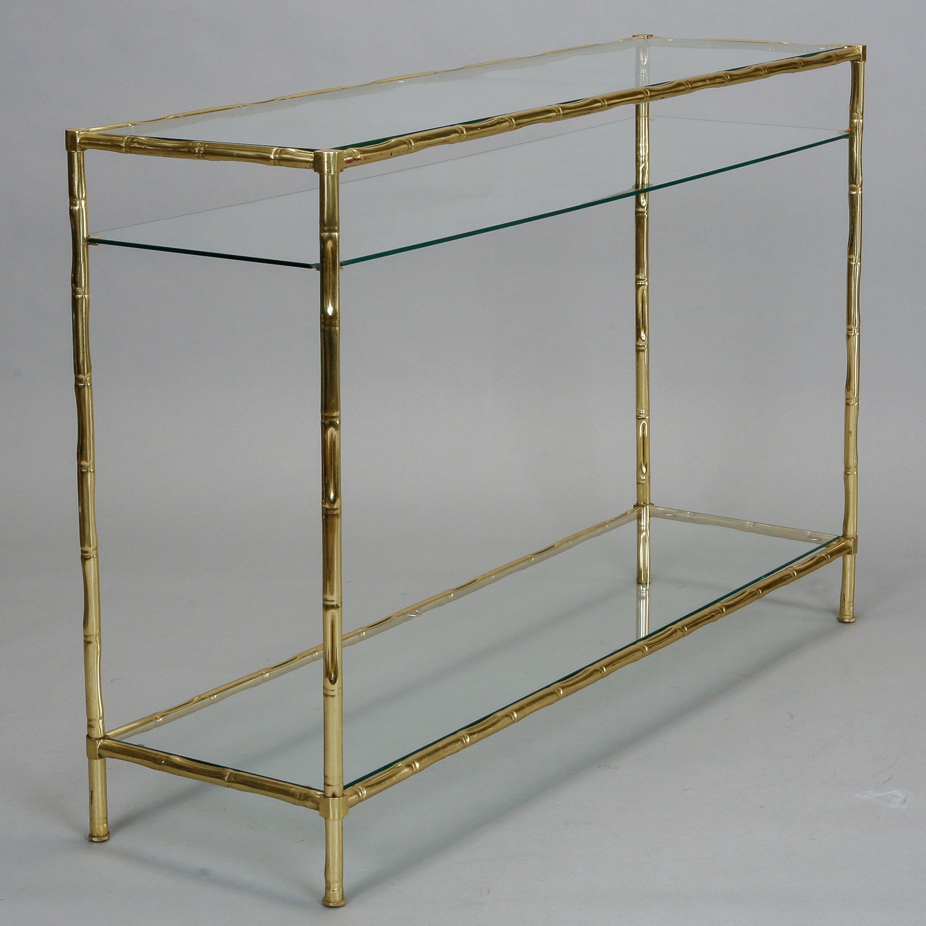 Italian Faux Bamboo Brass and Glass Console Table