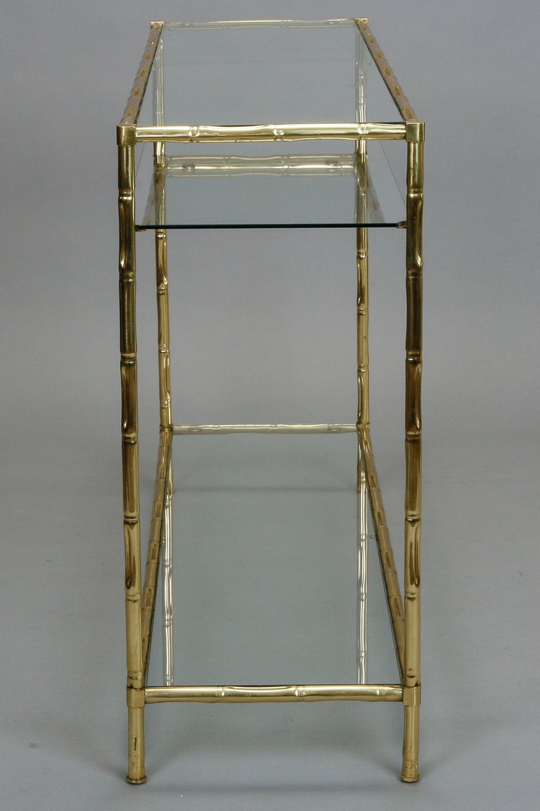 Italian Faux Bamboo Brass and Glass Console Table In Excellent Condition In Troy, MI