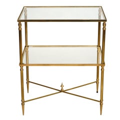 Glass and Brass Neo Classical Side Table with X Base Stretcher