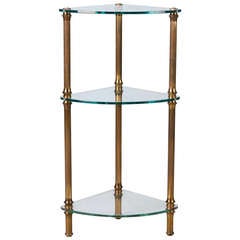 Three Tier Brass and Glass Corner Etagere