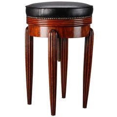 Mahogany and Leather Adjustable Height Stool