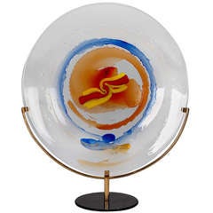 Plaque en verre de Murano signée Mario Badioli sur pied